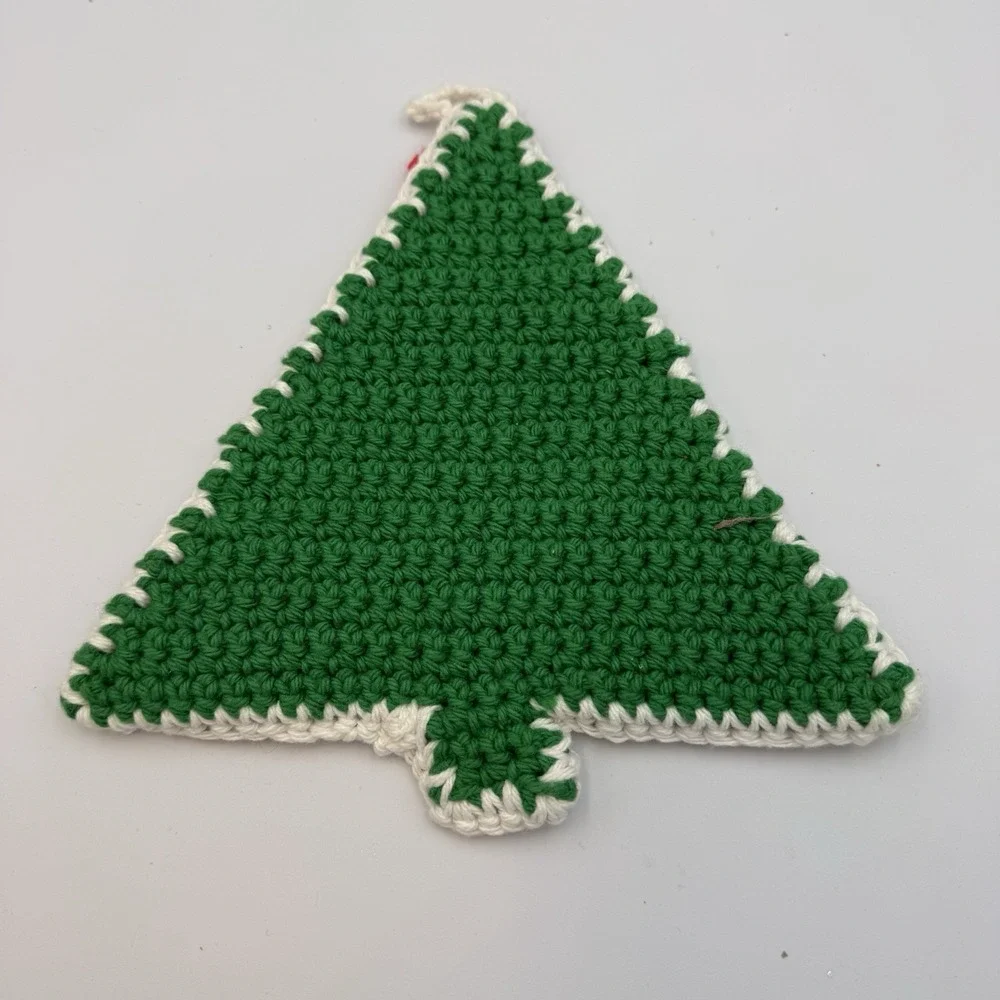 Handmade Crocheted Potholder Decor‎ Christmas Tree Red Green 8x8